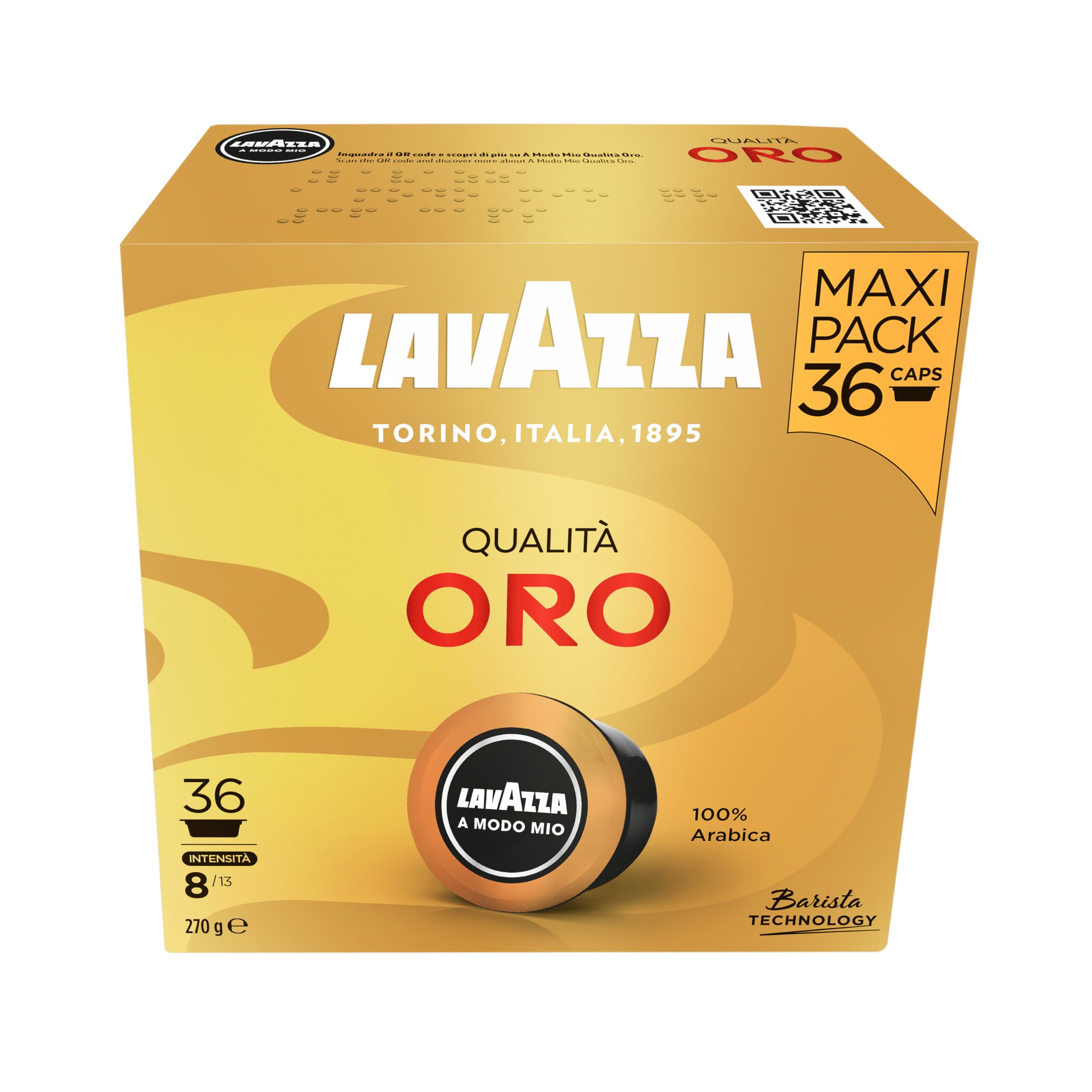 Lavazza, A Modo Mio Qualità Oro, 36 Coffee Pods | Intensity 8/13, with Floral and Fruity Notes, 100% Arabica, Light Roast, Ideal for a 40 ml Espresso