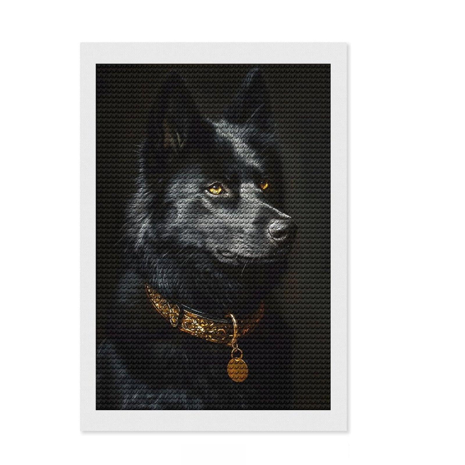 Junmoney Black & Gold Husky Diamond Painting Set 8"x12", Gift Idea, for Women, with Tool Kit, Boho Decor, Stress Relief Craft, Adhesive Canvas