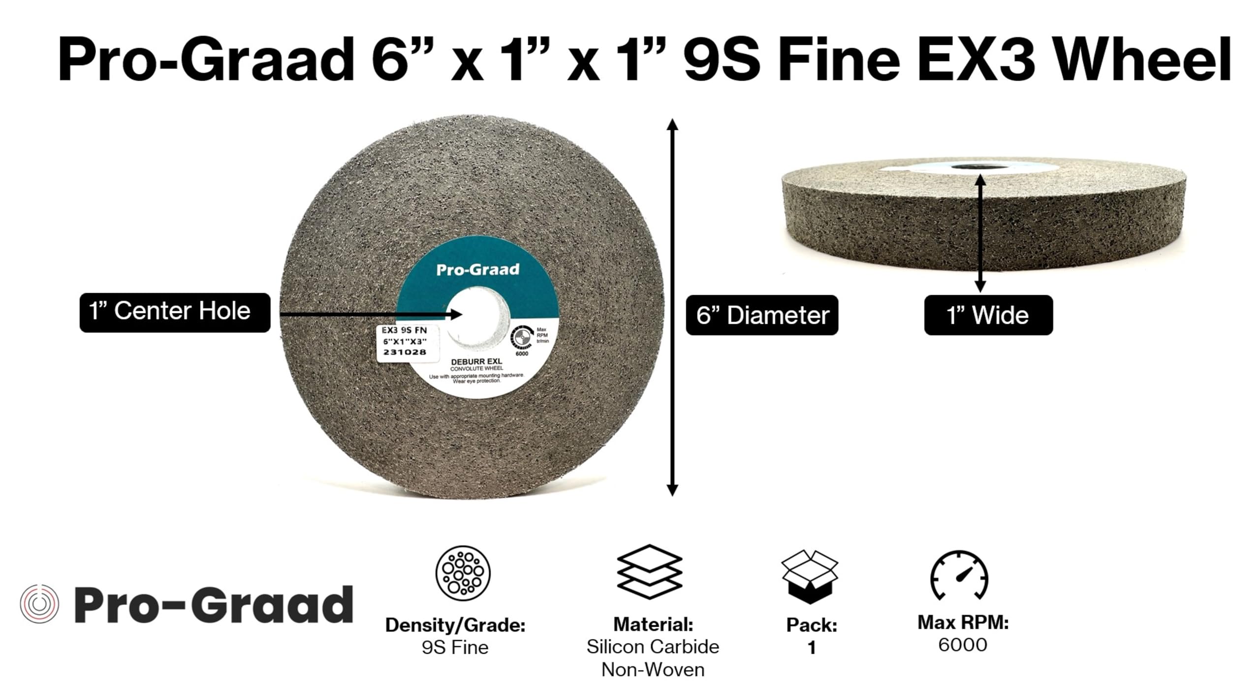 EX3 Entgratungsscheibe, 15,2 x 2,5 x 2,5 cm, 9S fein, Siliziumkarbid, Entgraten, Veredeln und Polierscheibe, höchste Kantenhaltung und Haltbarkeit, aggressives Kantenentgraten, 18825, 1