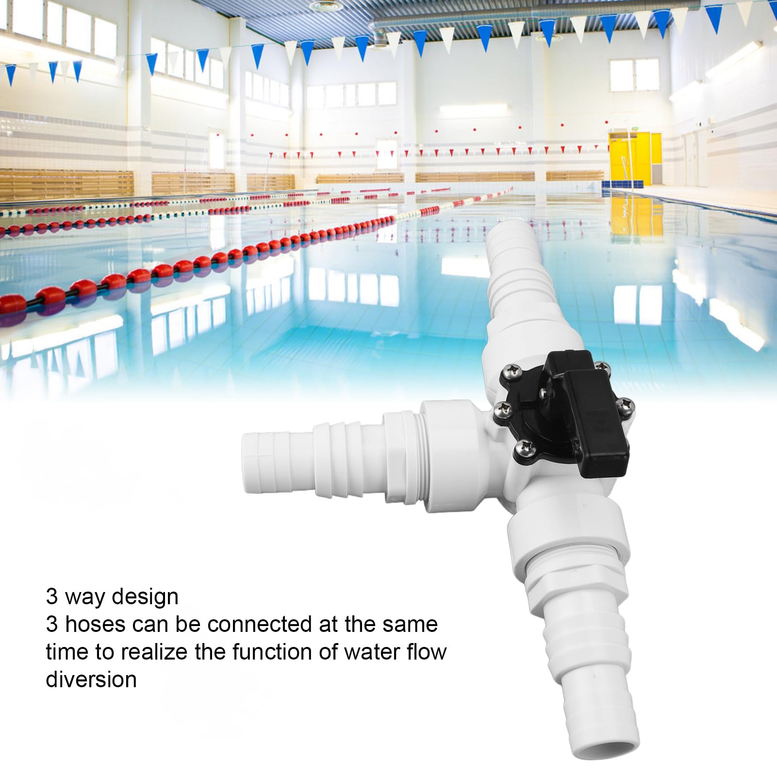 Tnfeeon 3-drogowy Zawór Przełączający z ABS PVC, Trwały Adapter Węża, Wydajna Kontrola Wody w Systemach Basenowych, Idealny do Węży 1,25 Cala 1,5 Cala