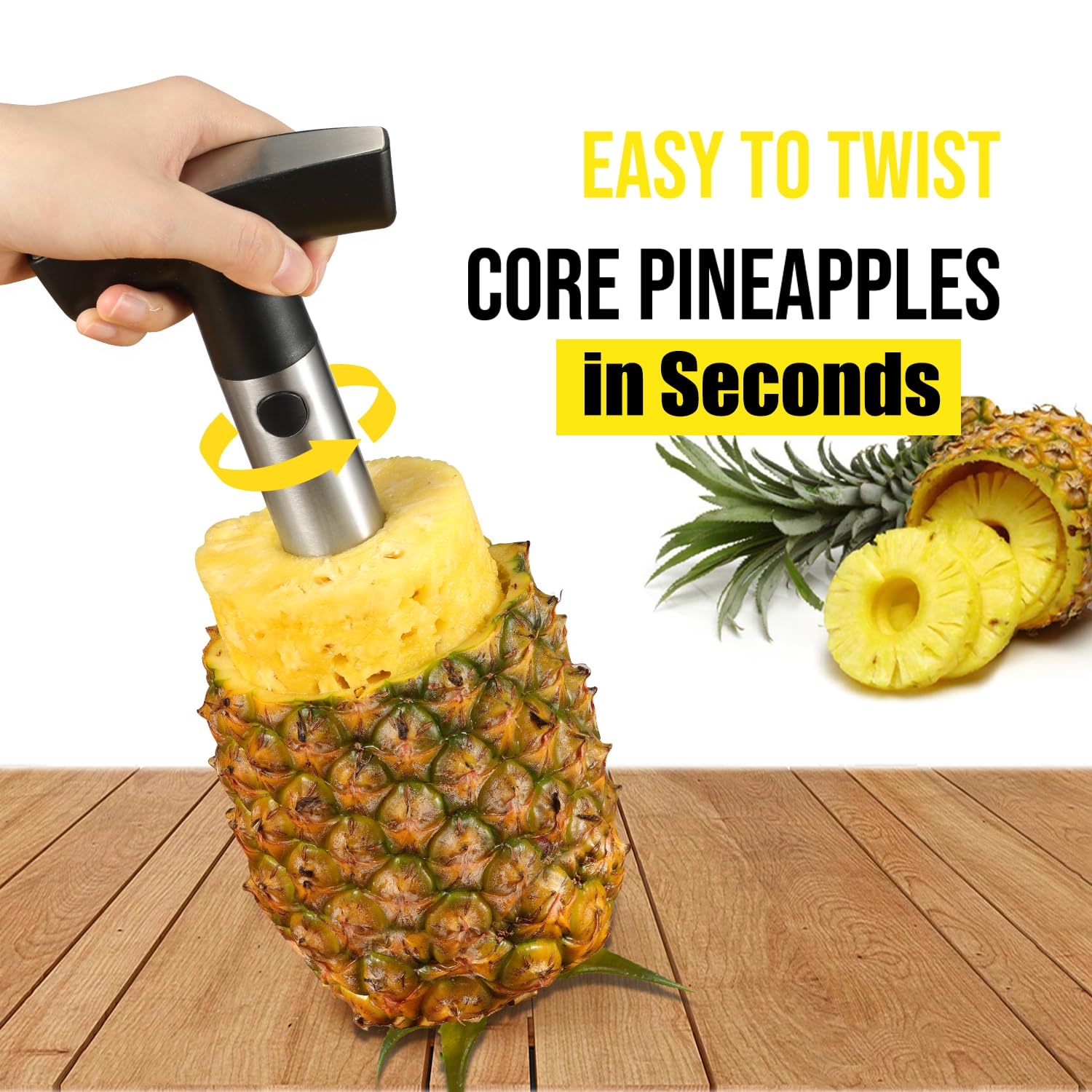 Désosseur Ananas En Acier Inoxydable - Épluche, Découpe Et Évide En Quelques Secondes - Parfait Pour Salades De Fruits Et Cocktails
