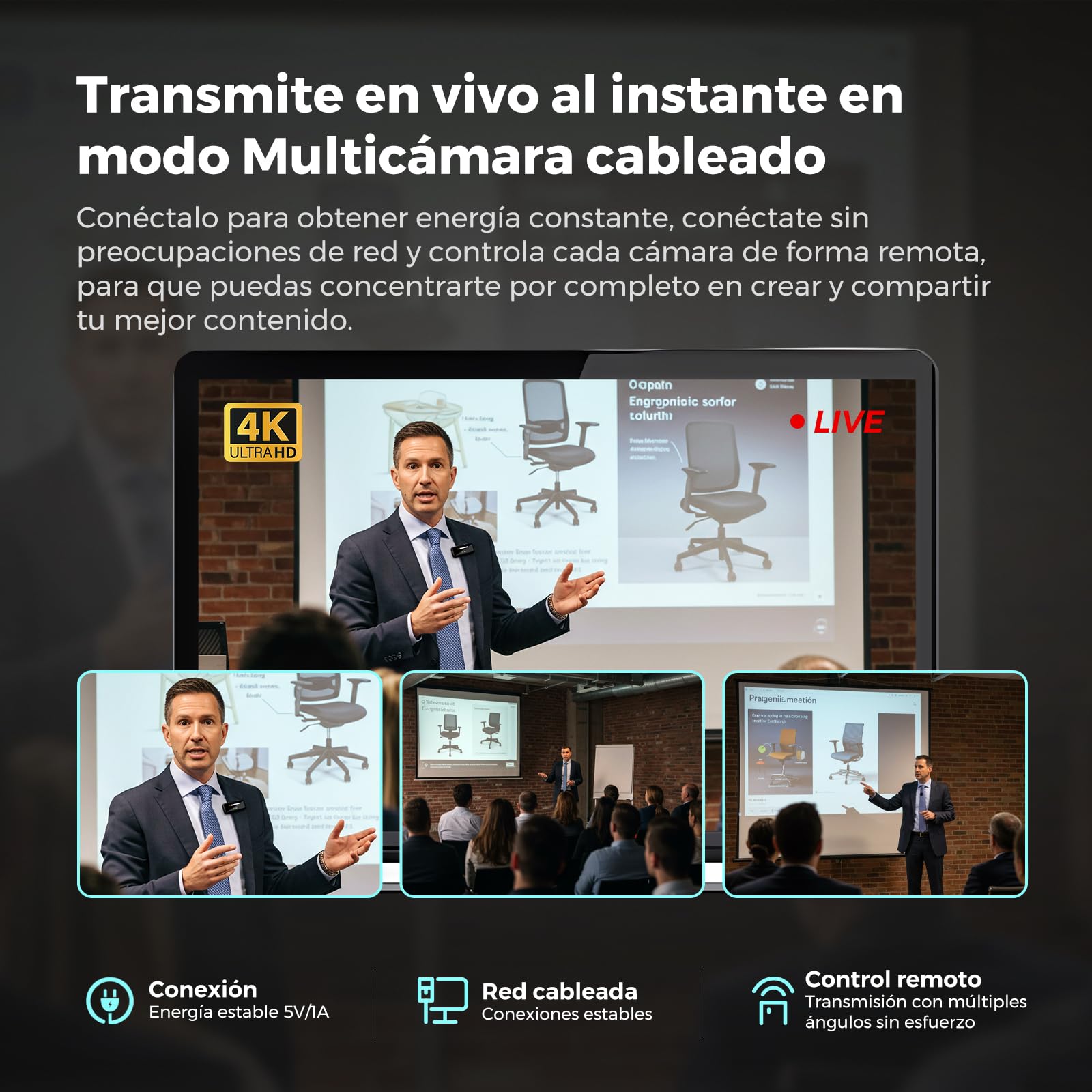NearStream VM33 Cámarade Streaming 4K/30 fps, 40X Zoom Híbrido | Sensor CMOS 1/2,8″ ,Mics Incorporados con Reducción de Ruido,Admite Micrófono Externo,Configuración Multi-Cámara Compatible