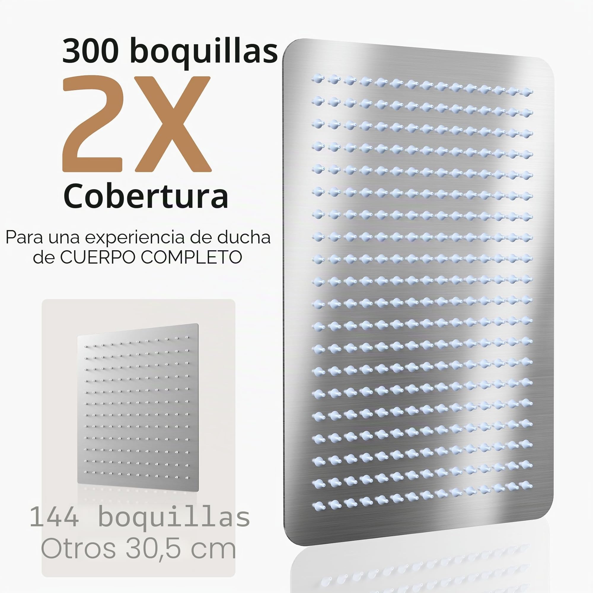 KES Alcachofa Ducha Grande Rociador para Ducha Acero Inoxidable 18/8 30x20CM Rectángulo Baño Alcachofa Giratorio Alta Presión Ajustable Cepillado, J215S12F25-BS