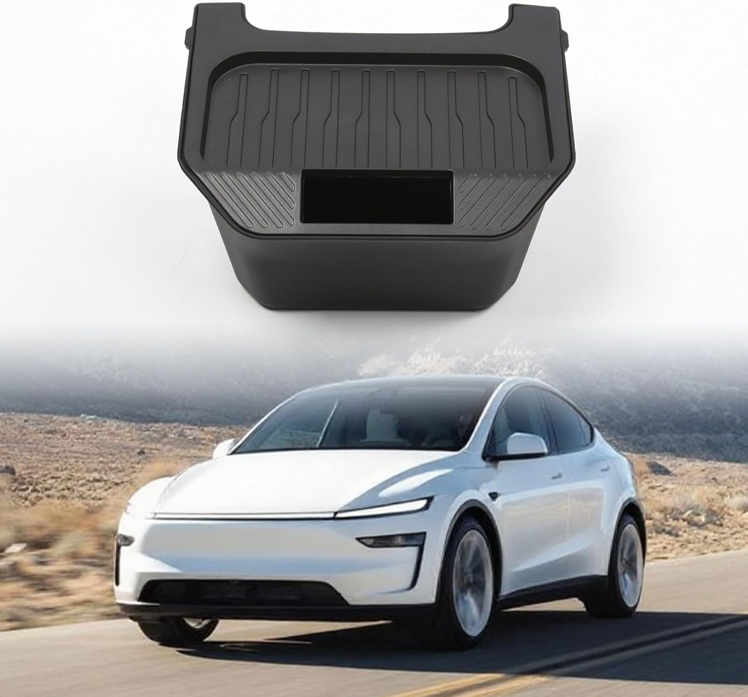 Rear Center Console Trash Can Garbage Bin for Tesla Model Y Juniper 2025 2026, Anti-Slip & Durable Under Seat Storage Box Organizer with Lid Cover for Model Y Juniper Interior Accessories (1 Pack)