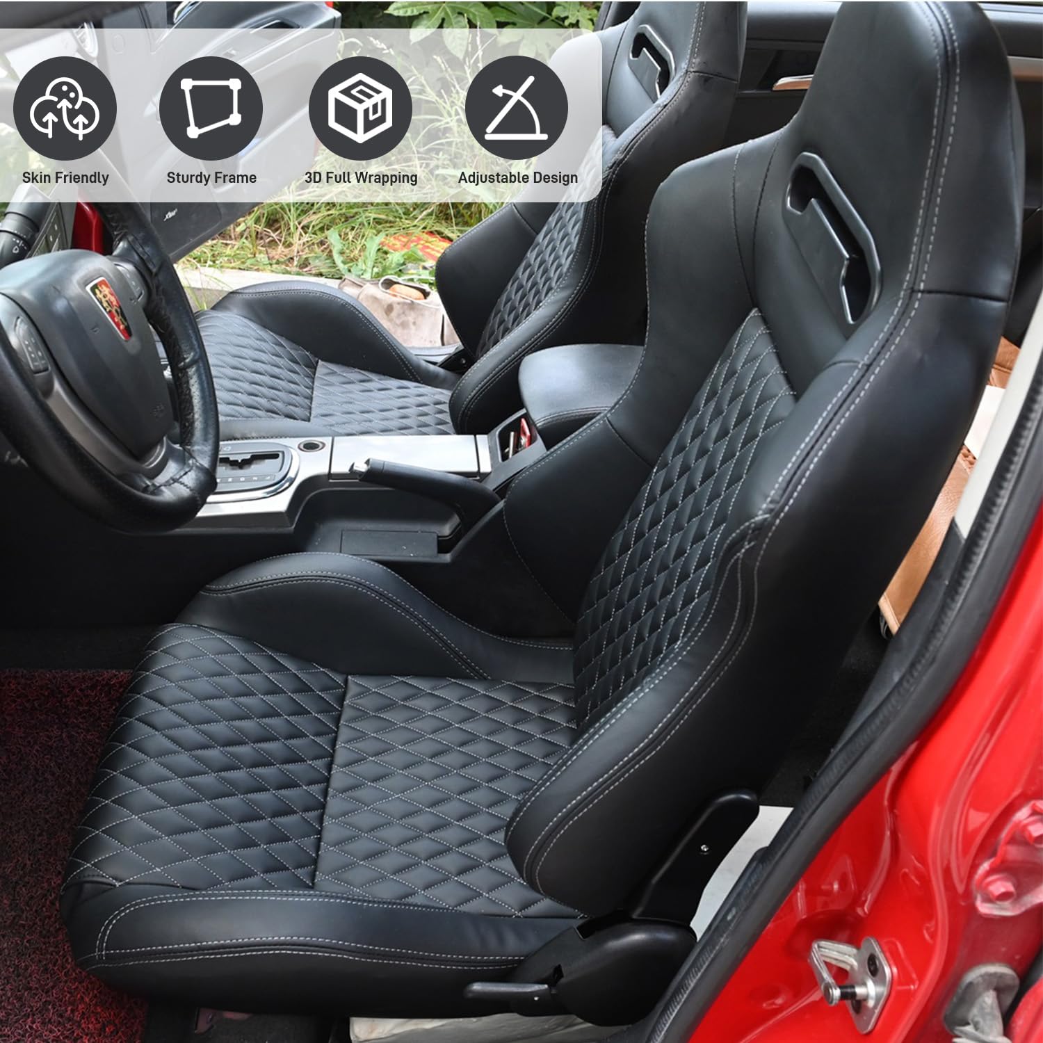 レーシング バケットシートデザイン ZENKAIRACING】オリジナルフルバケットシート カーボンシェル×PVC生地