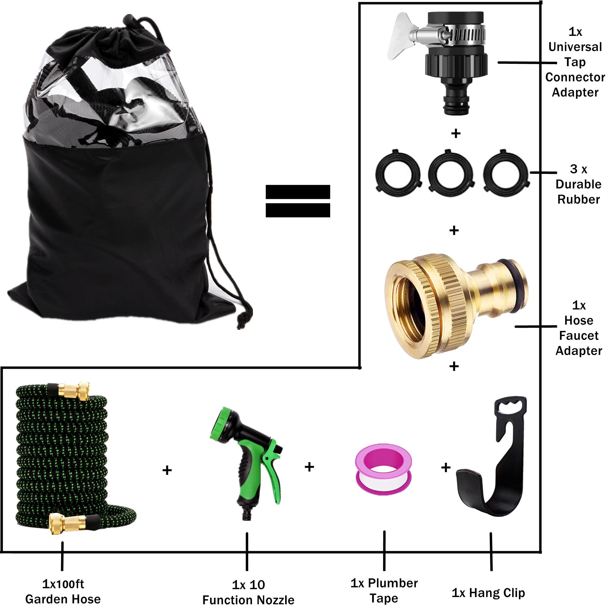 Manguera Jardin Extensible 30 Metros, Mangeras Jardineria Flexible con 10 Funciones Pistola, Boquilla Manguera Terraza Retractil Con 3/4" 1/2" Conector, Garden Hose Riego Conectores Accesorios