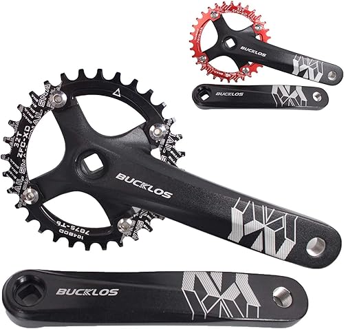 BUCKLOS Juego de bielas cuadradas de una sola velocidad para bicicleta de montaña MTB, juego de bielas de 6.693 in con 104BCD 323436384042T, plato