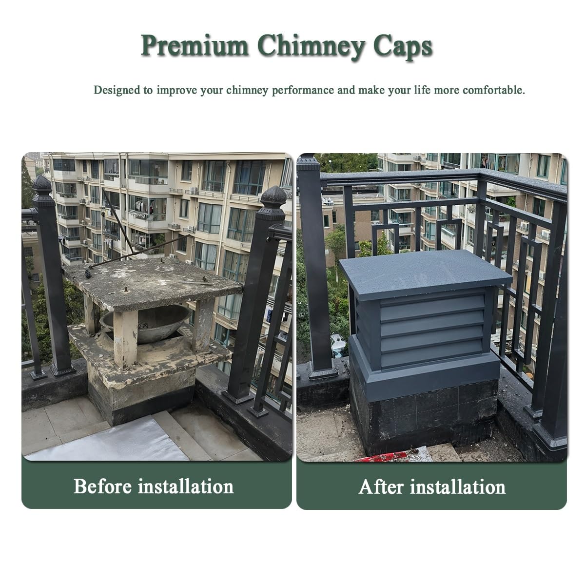 Aleación de aluminio sombrerete de chimenea 9.8 11.8 13.8 in, cortaviento cubierta con parte superior cónica, Louvre Cuadrado chimenea sombreretes de chimenea Sin tornillos para protección de