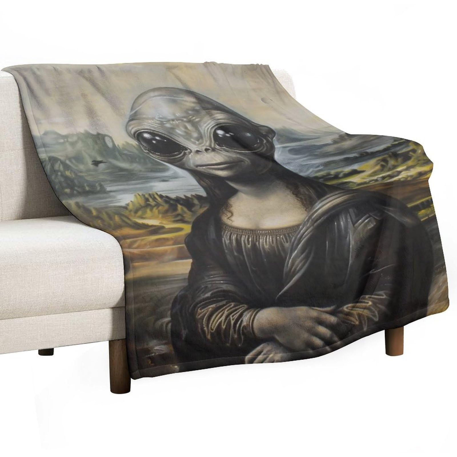 YHGSREUOH Alien Mona Lisa 01 Flannel Blankets Fleece Soft Throw Lightweight Plush Gifts for Couch, Bed, Cozy Sofa Plush, Chair, Lovers 138x175cm(55x70in)
