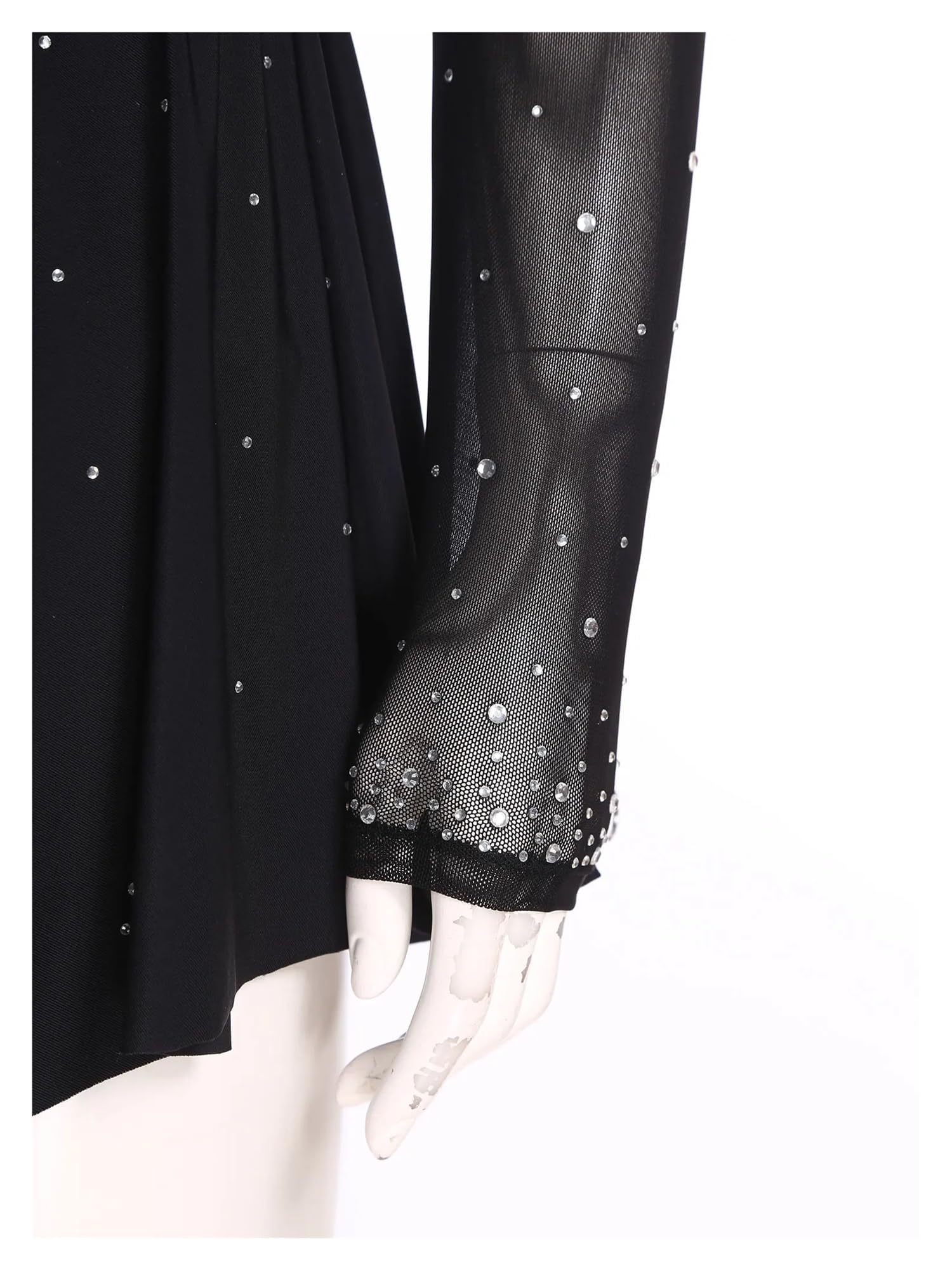 Eiskunstlauf-Kleid Damen Ballettkleid mit Strasssteinen, transparentem Netzstoff, for Eiskunstlauf, Gymnastik, Trikot, Kleid, Langarm Fur Eiskunstlauf(Black,L)