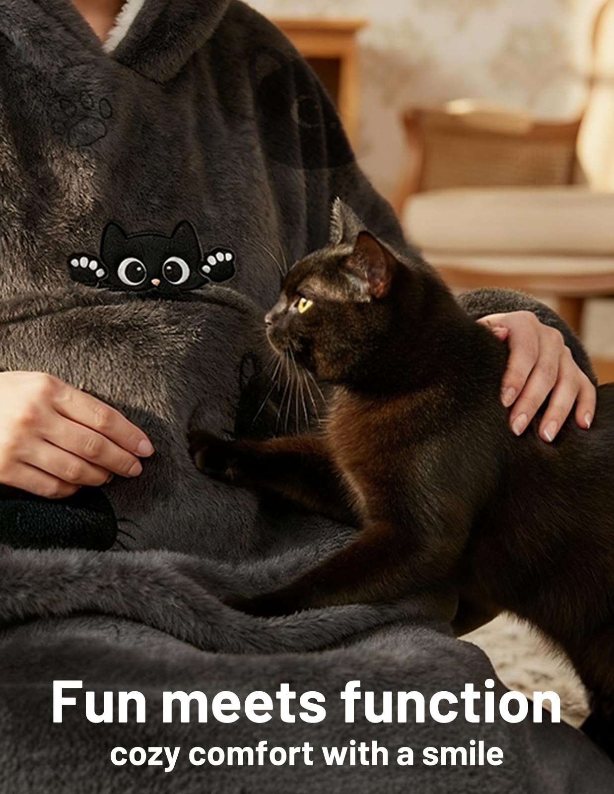 Mewaii Couverture à Capuche, Grande Poche, Lavable | Longueur Chevilles, Poche Téléphone Cachée, Lavable, Cadeau Douillet pour Femmes