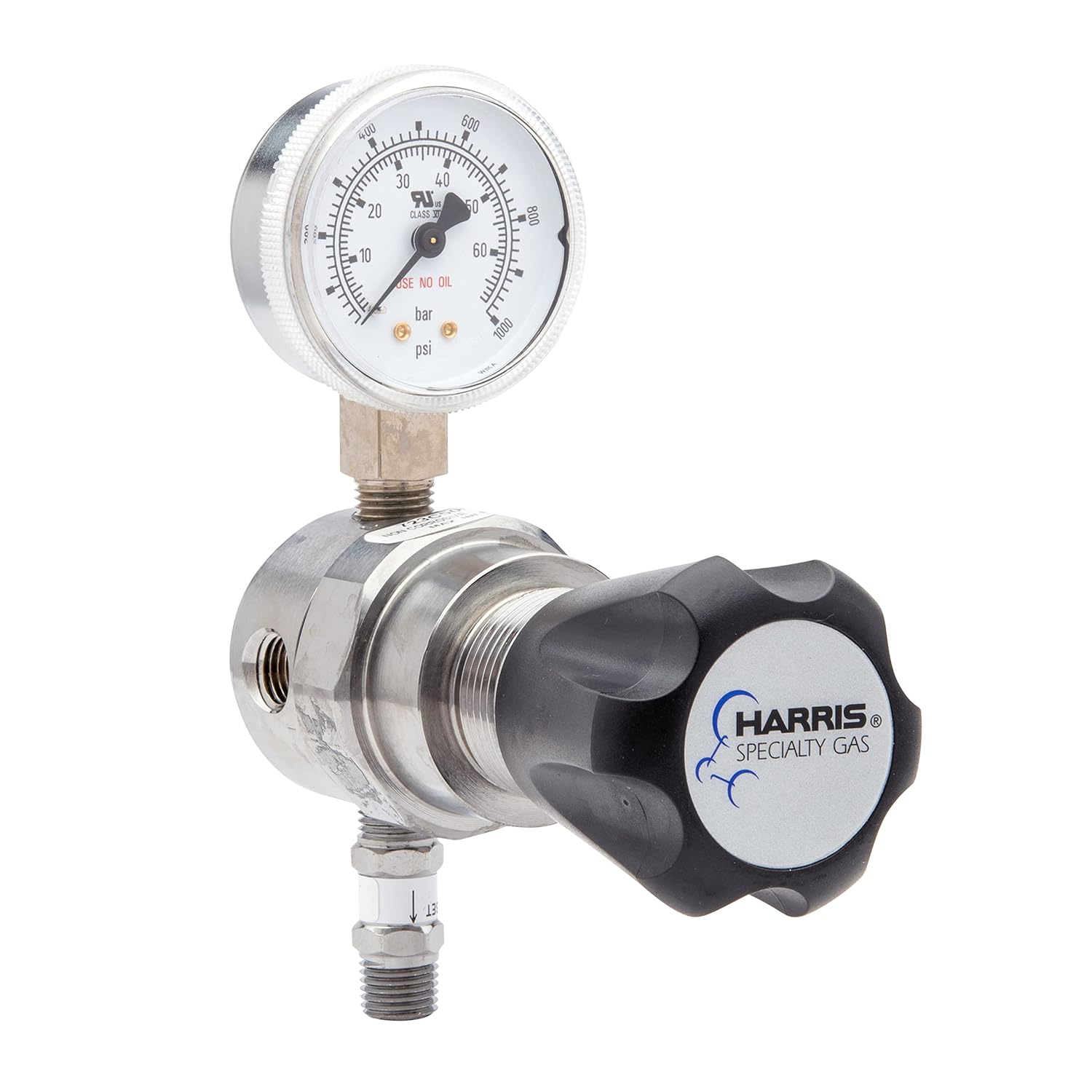High-Purity Chrome-Plated Brass Nitrogen, Helium, Argon, Carbon Dioxide, Hydrogen and Oxygen Regulator 0-500 PSIG