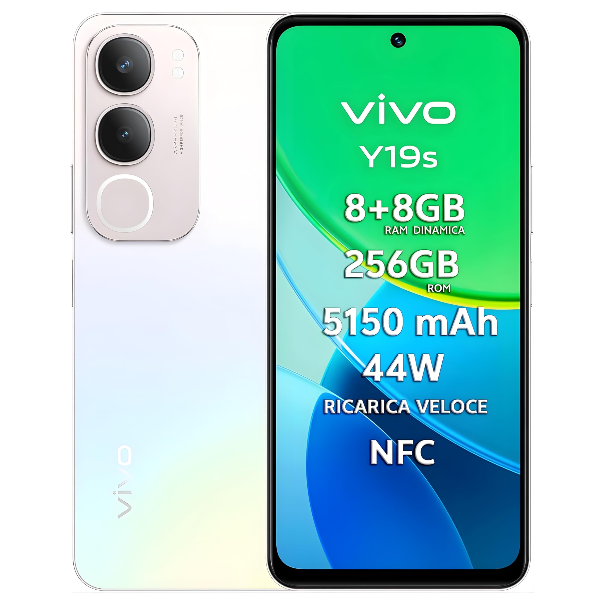 Recensione vivo Y19s Smartphone 4G, 8+8 GB RAM+256 GB, Fotocamera AI 50MP, Batteria 5150 mAh, Ricarica Veloce 44W, Display 6.68” 90Hz 1000 Nits, Audio 300% Stereo, UltraSottile 8.1mm, Idea Regalo