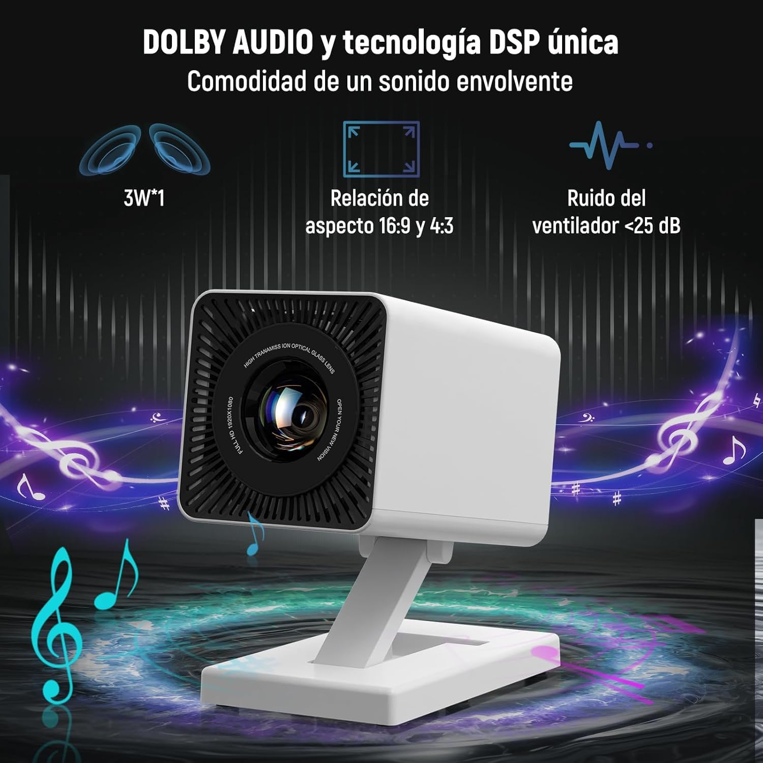 Putbecy Mini Proyector Portátil 4K con 1080P Nativo, Android 11, WiFi 6 y Bluetooth 5.4, Corrección Trapezoidal Automática, HDMI/USB, Compatible con Teléfono y PC, Proyector para Cine en Casa