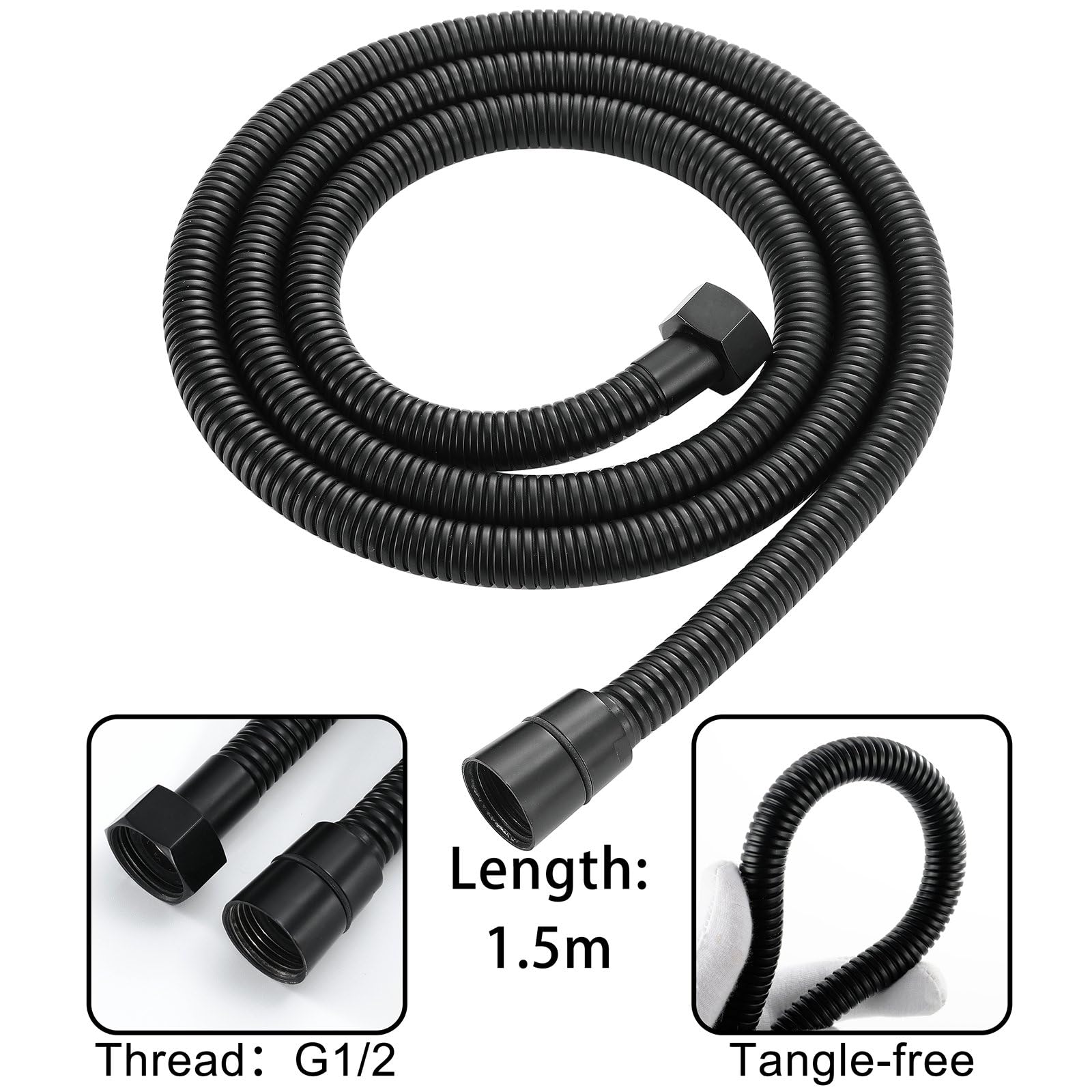 Billg Cabezal de Ducha de Latón, Alcachofa de Ducha con 2 Modos, Alcachofa Ducha Alta Presión con Soporte de Latón y Manguera de Acero Inoxidable de 1,5 m, Conexión Universal G1/2