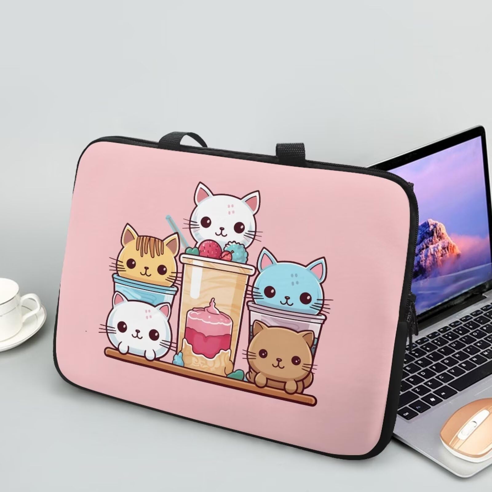 Tongluoye Cute Cat Laptop Sleeve 12 inch Computer Bags for Laptops for Women Laptop Tote Bag With Durable Handle Computer Carrying Case Ideal Gifts for Girls Tablet Bag Pink