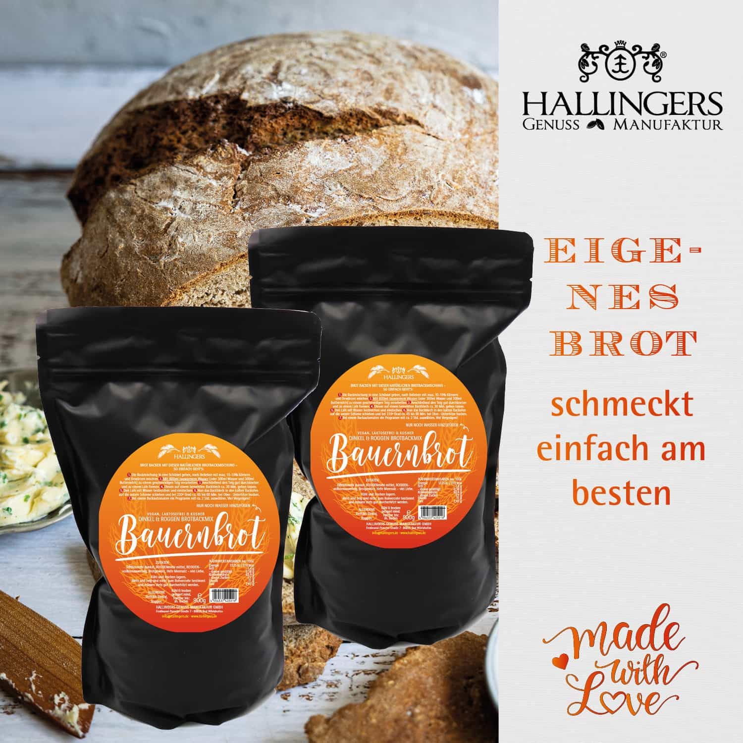 Hallingers Genuss Manufaktur Feinkost Geschenk-Set - XXL-Geschenkkorb "Bread & Breakfast" Selektion Brotbackmix, Kochbuch, Tee, Müsli, Gewürze, Konfitüre & mehr, Geschenkidee für Frauen Männer