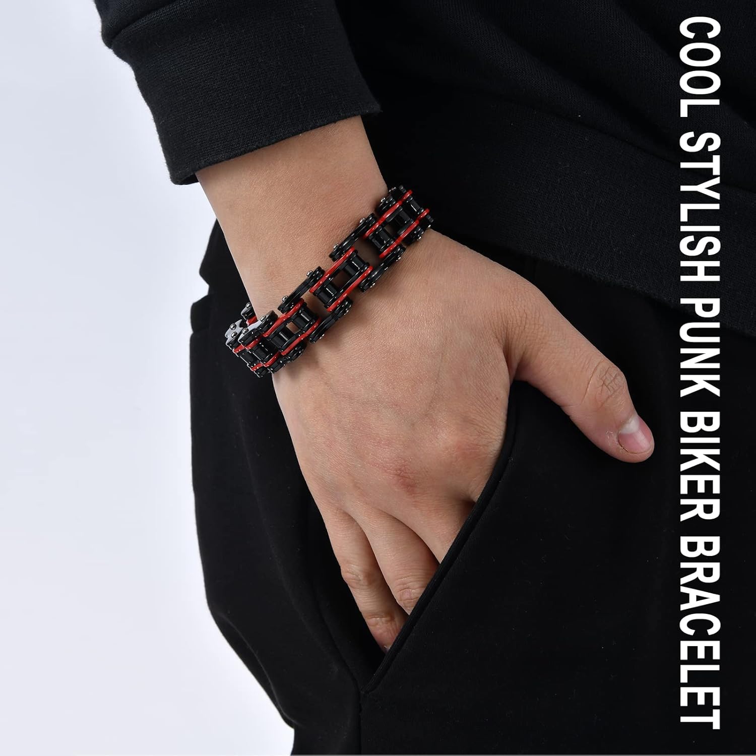 Dream Apparel Mens Stainless Steel Bike Chain Motorcycle Chain Bracelet for Women, 3/4 Inch Wide Heavy Metal Biker Bracelet, Bicycle Link Chain Bracelet