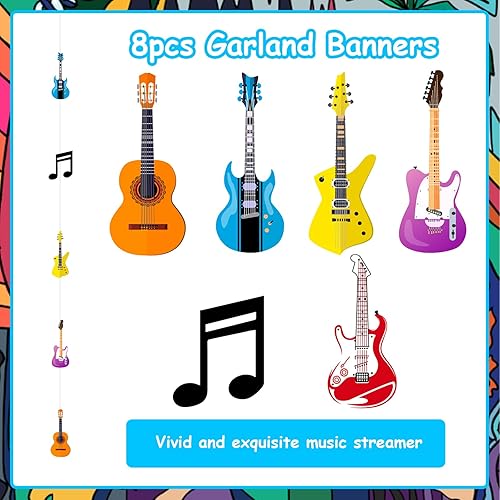 Miniatura 5 de 8 piezas de decoración de serpentinas con temática musical, notas musicales de rock and roll, guirnalda de guitarra, pancartas para colgar en el