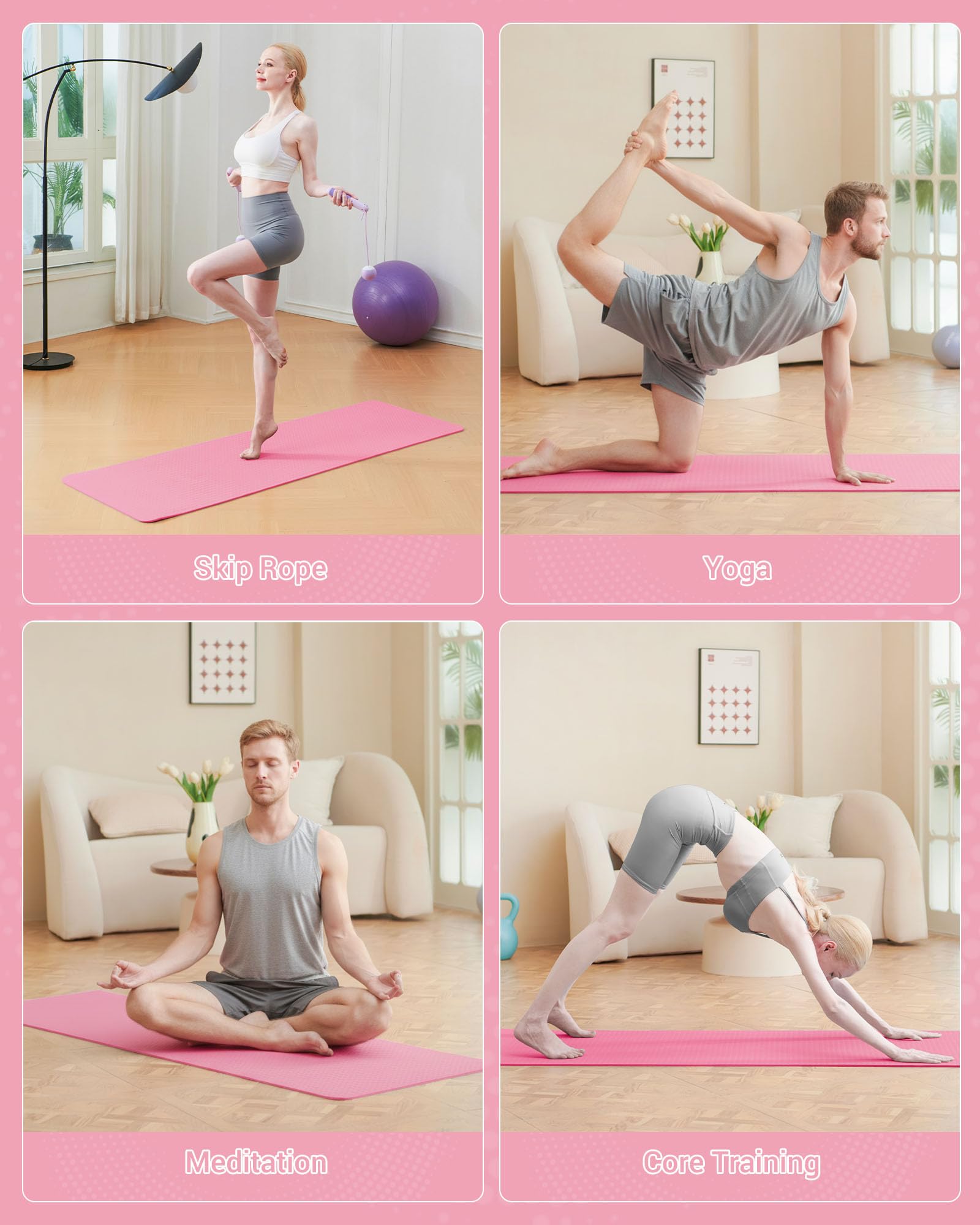 Good Nite Tappetino da ginnastica, yoga, fitness, antiscivolo, per allenamento, sport, turn, pilates, con tracolla, 183 x 61 x 0,6 cm