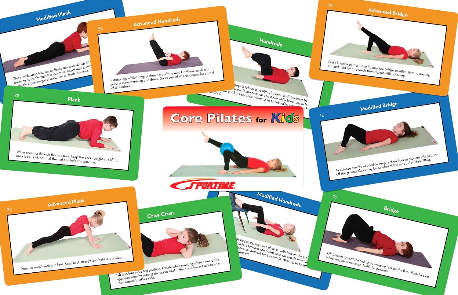 Sportime Core Pilates for Kids Exercise Cards, Set of 56 - 1362761