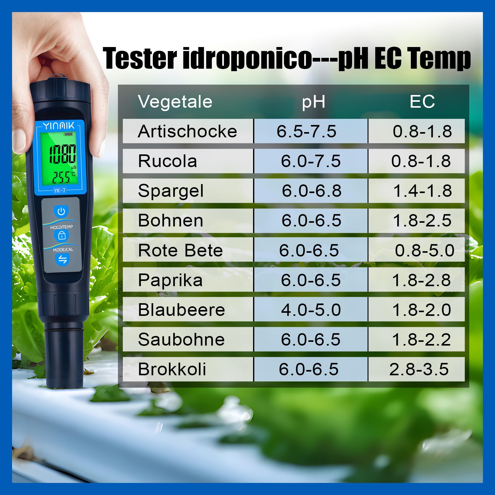 YINMIK Misuratore pH salinità per piscine, Tester digitale pH salinità per piscine di acqua salata, Tester pH salinità TDS EC 5 in 1 per piscine fuori terra, acquari, acqua potabile,coltura idroponica