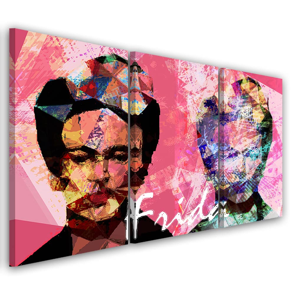 Feeby 3 parti Quadro Stampa Moderna 120x60 cm Frida Kahlo Ritratto Astrazione Stampa Moderna Decorazione murale Immagini Moderni Soggiorno Femminismo Artista Cultura Pop rosa