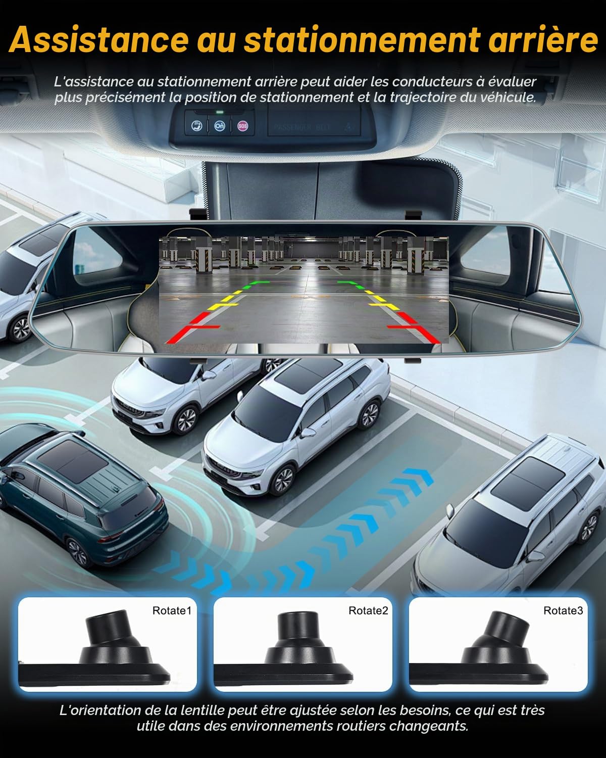 NHOPEEW 7 inch Dashcam Retroviseur avec Double caméra Avant et arrière - Capteur de gravité/Vision de Nuit/Enregistrement en Boucle/Détection de Mouvement/Moniteur de stationnement + Carte SD 64G