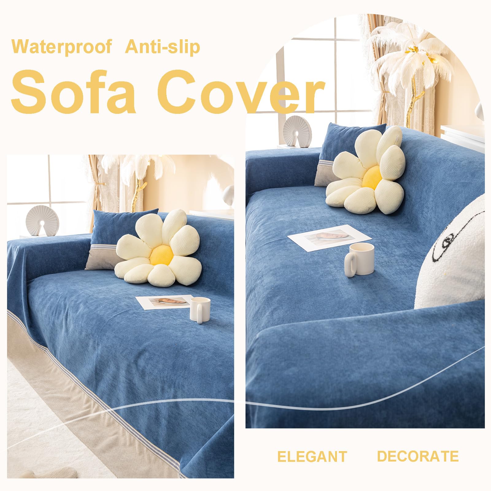 Protege Canape Impermeable Protection Couverture Canape Chat Anti Griffe Housse De Canapé Antidérapante en Forme De L Housses De Canapé 1 2 3 4 Places (Bleu Foncé,200 * 180cm)