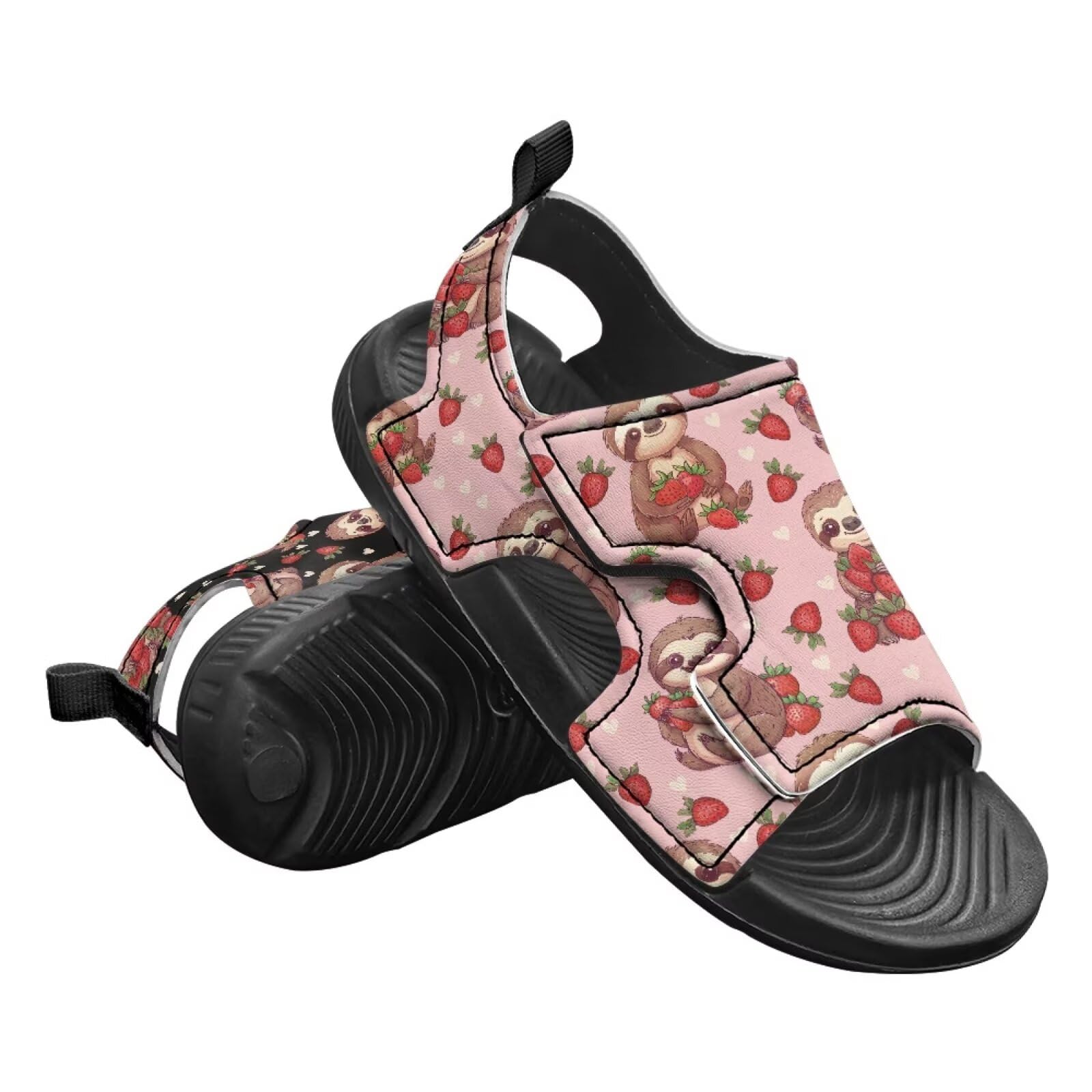 Pointodoor Sloth Strawberry Print Little Girls Water Sandals Causal Open Toe Comfort Sport Athletic Hiking Sandals Adjustable Summer Shoes US 13