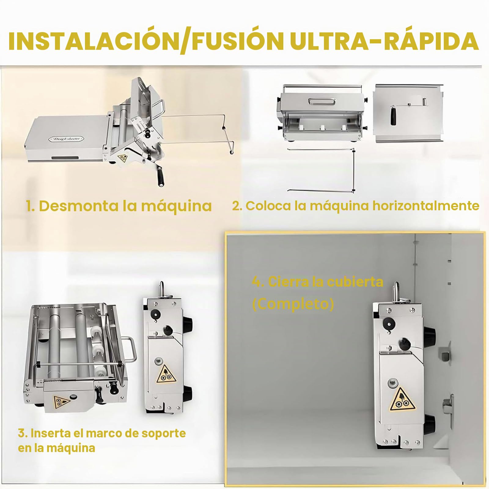 Laminadora Masa Manual Plegable para Panadería, Pizza y Croissants, Rodillo Repostería Acero Inoxidable con Grosor Ajustable, Comercial y Doméstico A