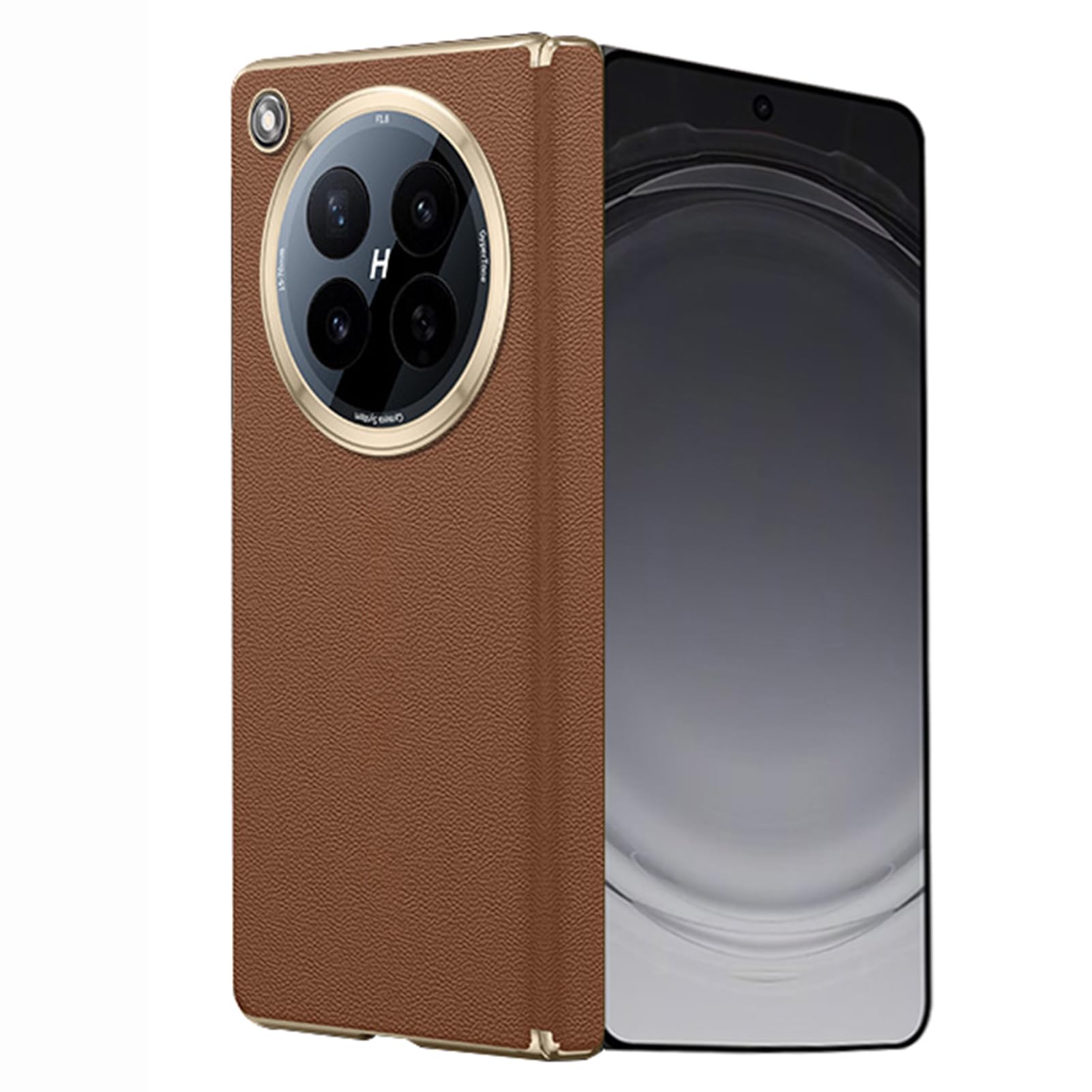 LUOTANL Magnetic Case for Oppo Find N6, Support Wireless Charging Leather Cover Hinge Shockproof Electroplated Gold Edge Cases,Brown,N6