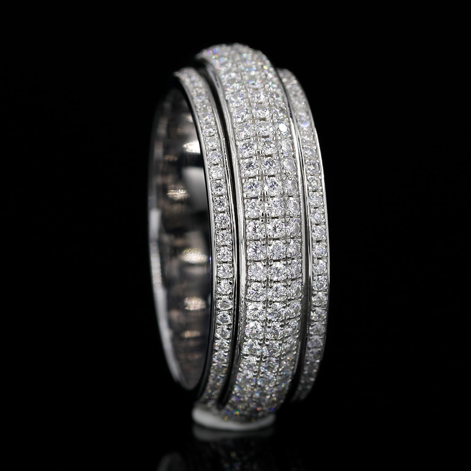Iced Out Moissanite/Diamond Spinner Ring, Cubic Zirconia Fidget Ring For Men & Women, 925 Sterling Silver Calming Stone Meditation Ring