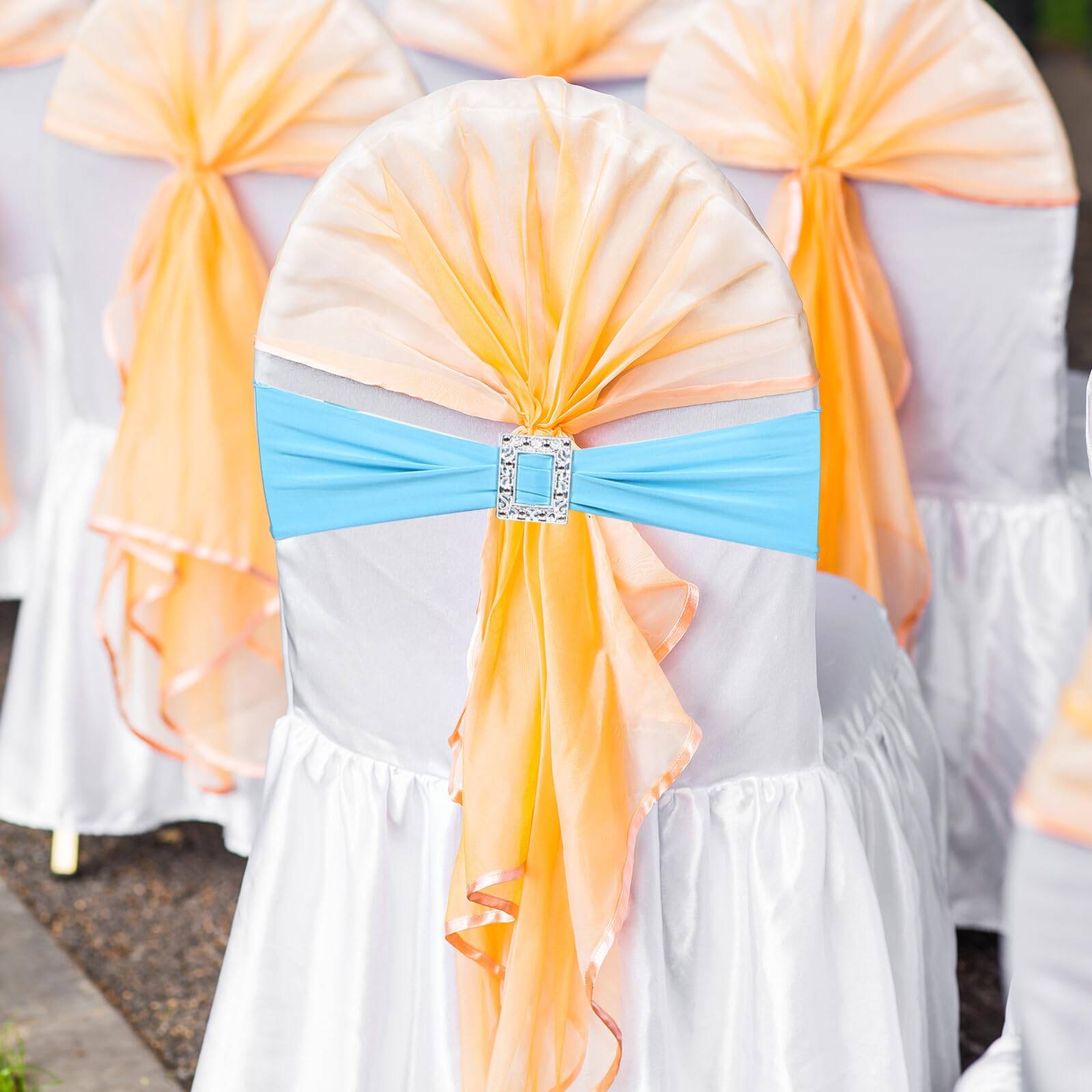 NUOBESTY 20 Stück Elastische Stuhlhussen mit Schmetterlingsschleife Rechteckige Stuhllehnenbezüge aus Polyester Passend für Hochzeiten Bankette und Partydekoration Sichere