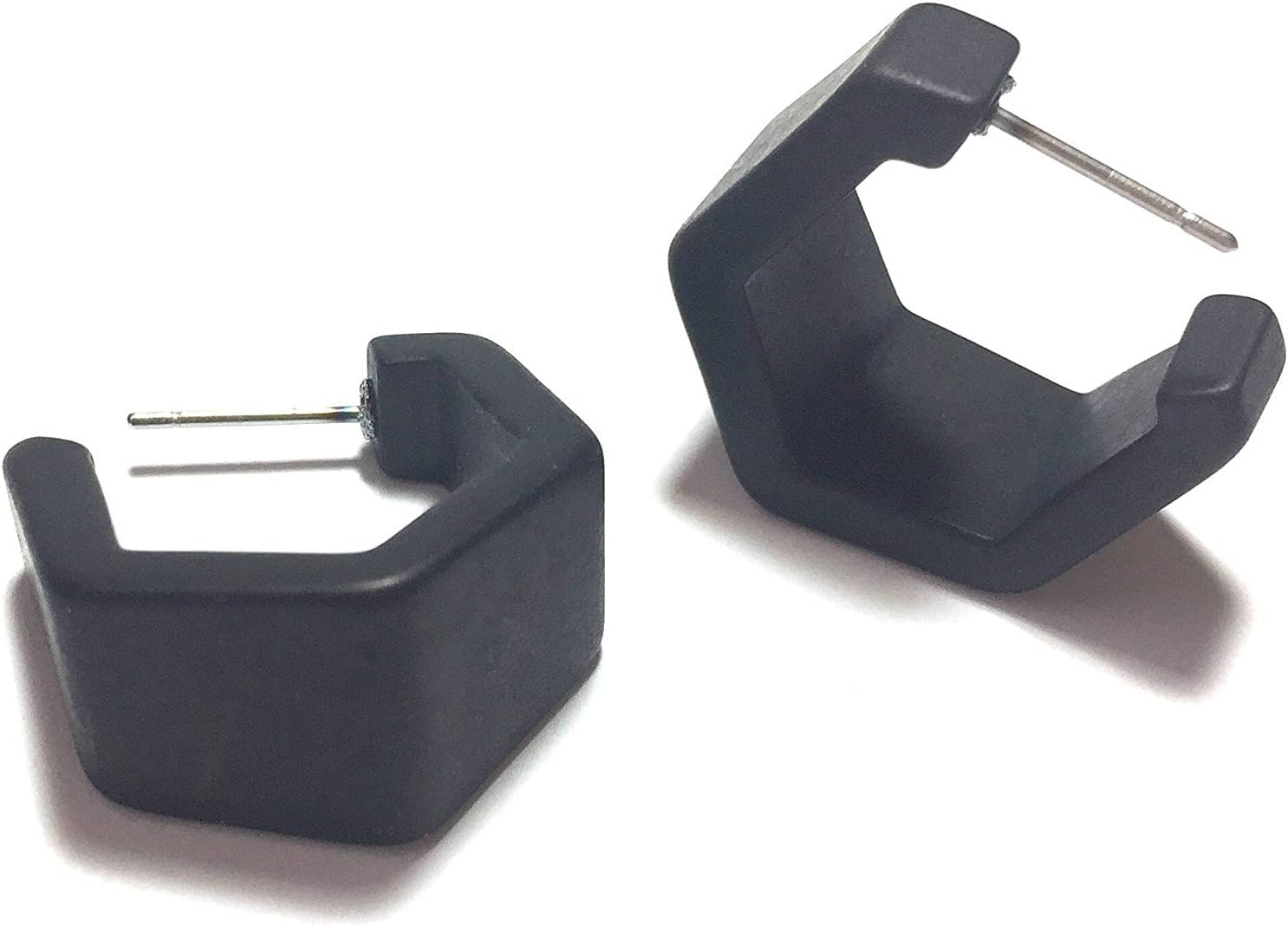 Black Hoop Earrings | Hexagon Vintage Lucite Frosted Geometric Hoops