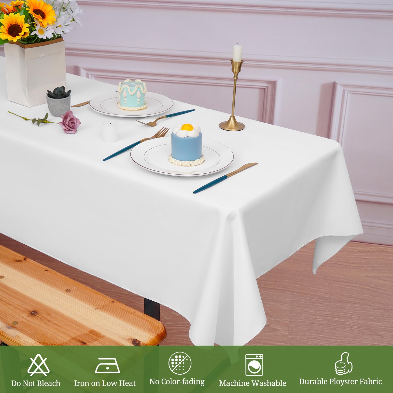 Pesonlook Paquete de 6 manteles de Mesa de Cerveza Blanca, 250 x 100 cm, Mantel Universal para Mesa de Cerveza de 50 cm y 70 cm, Mantel Rectangular de poliéster Lavable para Fiestas al Aire Libre | Mantel universal para mesa de cerveza de 50 cm y 70 cm, l