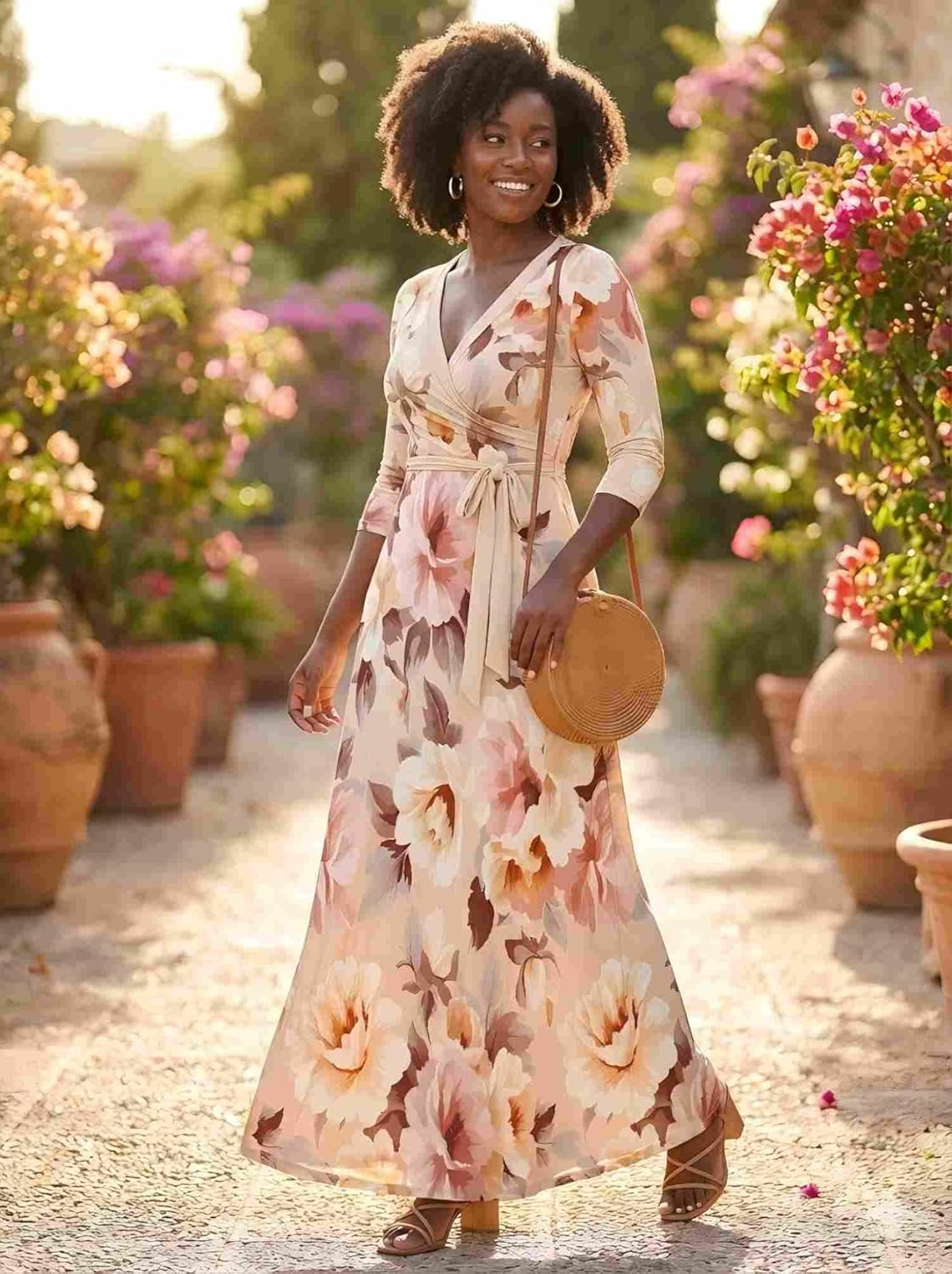 PINKPATTY Women's Plus Size Maxi Dress 3/4 Sleeves Casual Flowy Long Dress for Vacation with Pockets - Image 2