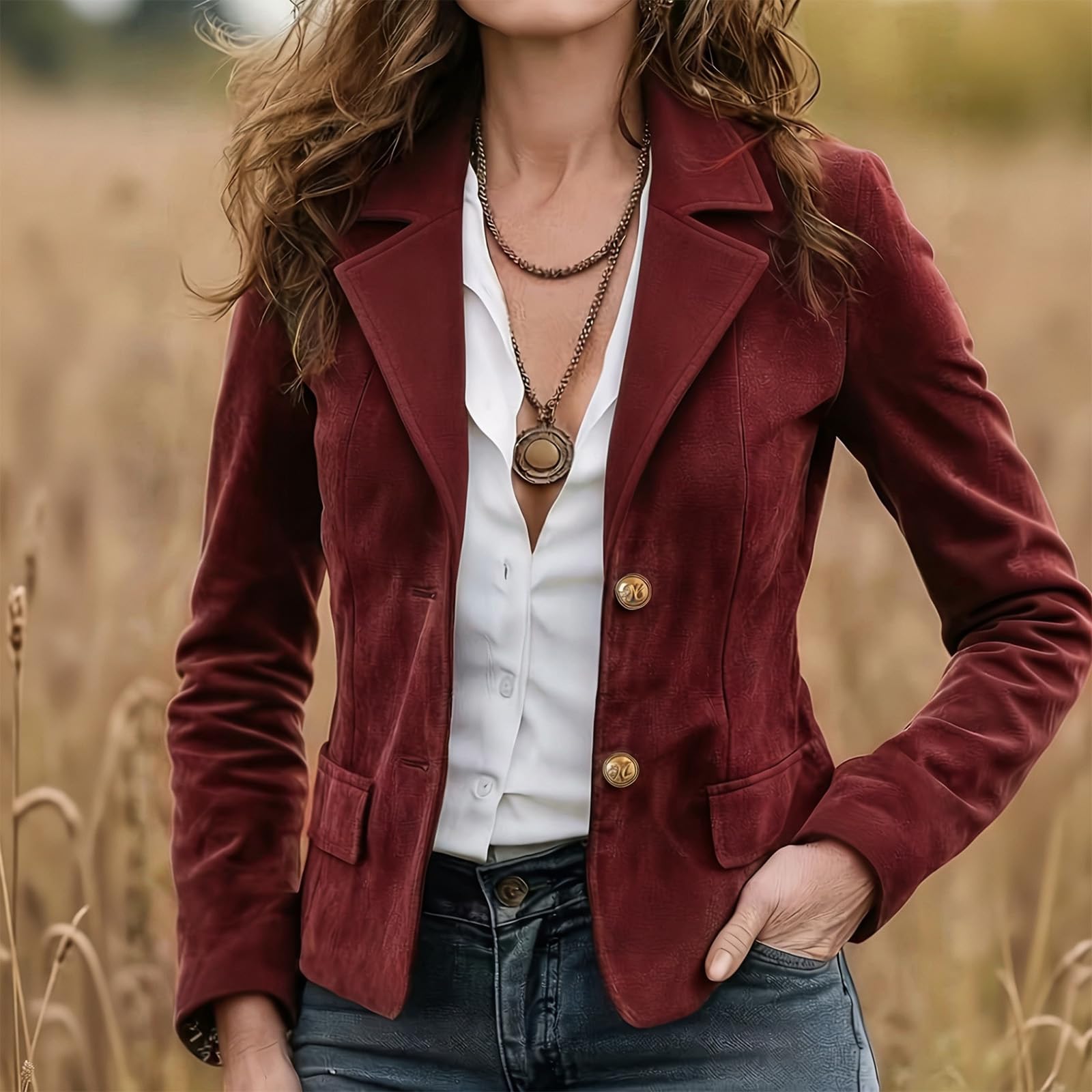 FUPODD Kurzblazer Damen Elegant Blazer Sportlich Anzug Jacke Reverskragen