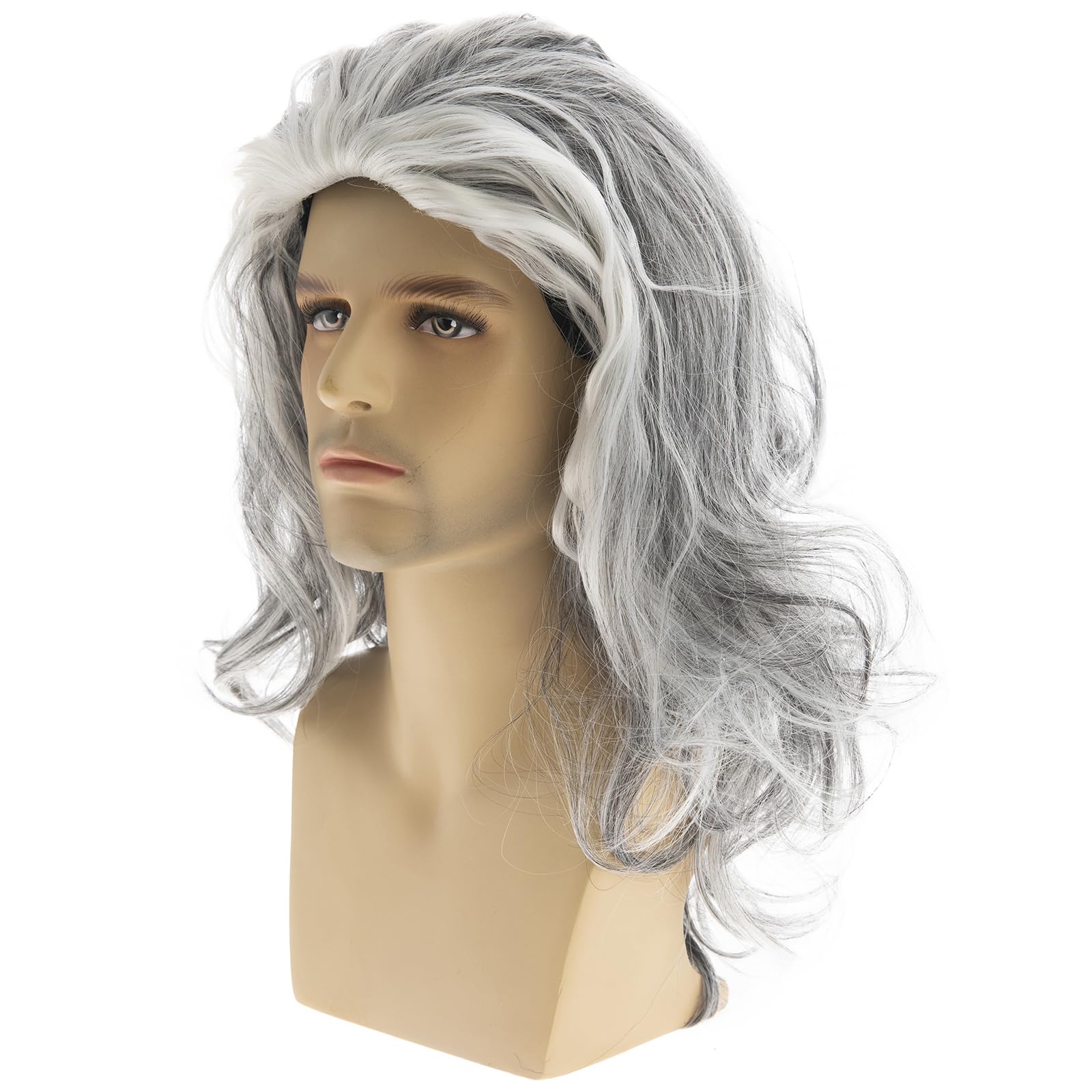 Parrucche lunghe ondulate grigie per gli uomini sintetiche resistente al calore Cosplay Halloween Costume