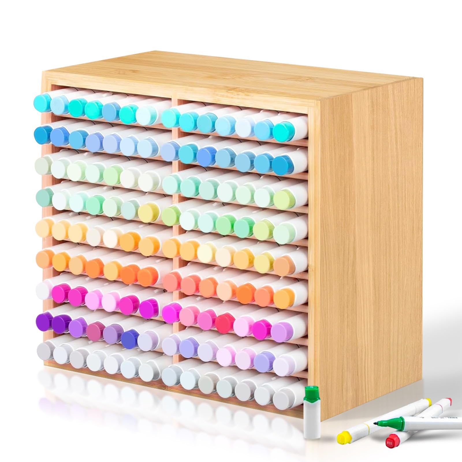 Reixuier Organizador Escritorio Madera de Bambú,Hecho de Bambú Natural,Tiene Capacidad Para Rotuladores, BolíGrafos, LáPices, Pinceles de Arte.