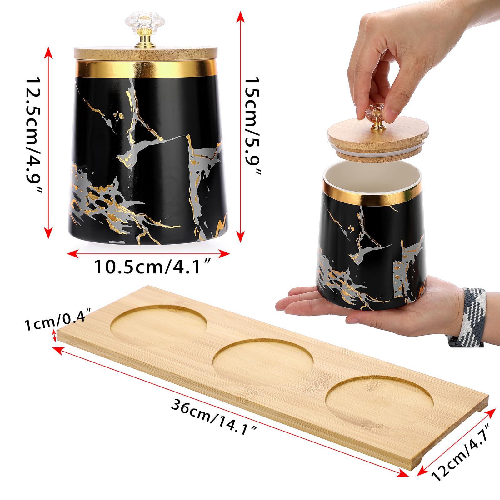 Boîtes Rangement Céramique BTSKY - 3 Pots + Plateau Bambou - Pour Sucre, Café, Thé