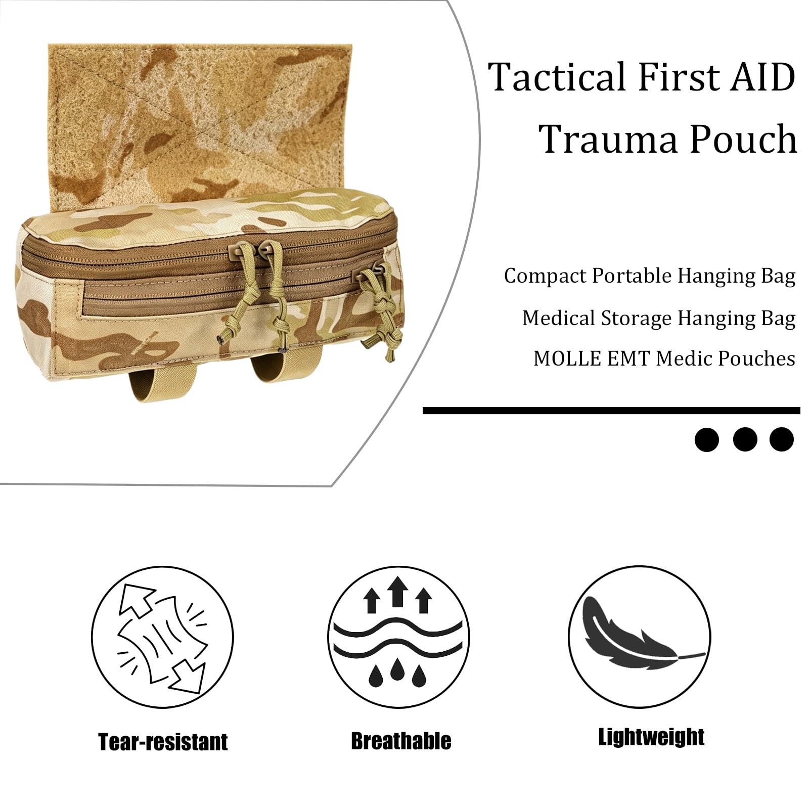 Botiquín Táctico, Bolsa de Transporte Subabdominal Tipo Drop Pouch, Bolsa Médica IFAK con Sistema MOLLE, para Senderismo y Acampada Al Aire Libre