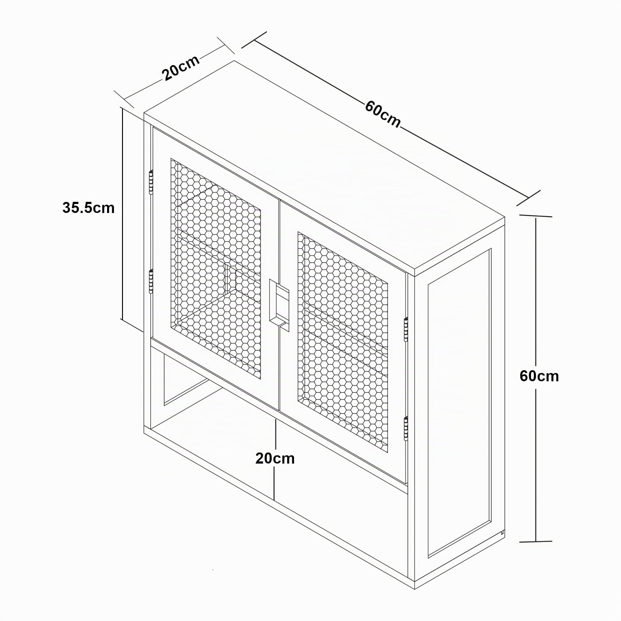 [en.casa] Armoire Murale de Salle de Bain Placard Suspendu avec 2 Portes et 2 Étagères Meuble de Rangement Flottant MDF Bambou 60 x 60 x 20 cm Noir Naturel Effet Rotin