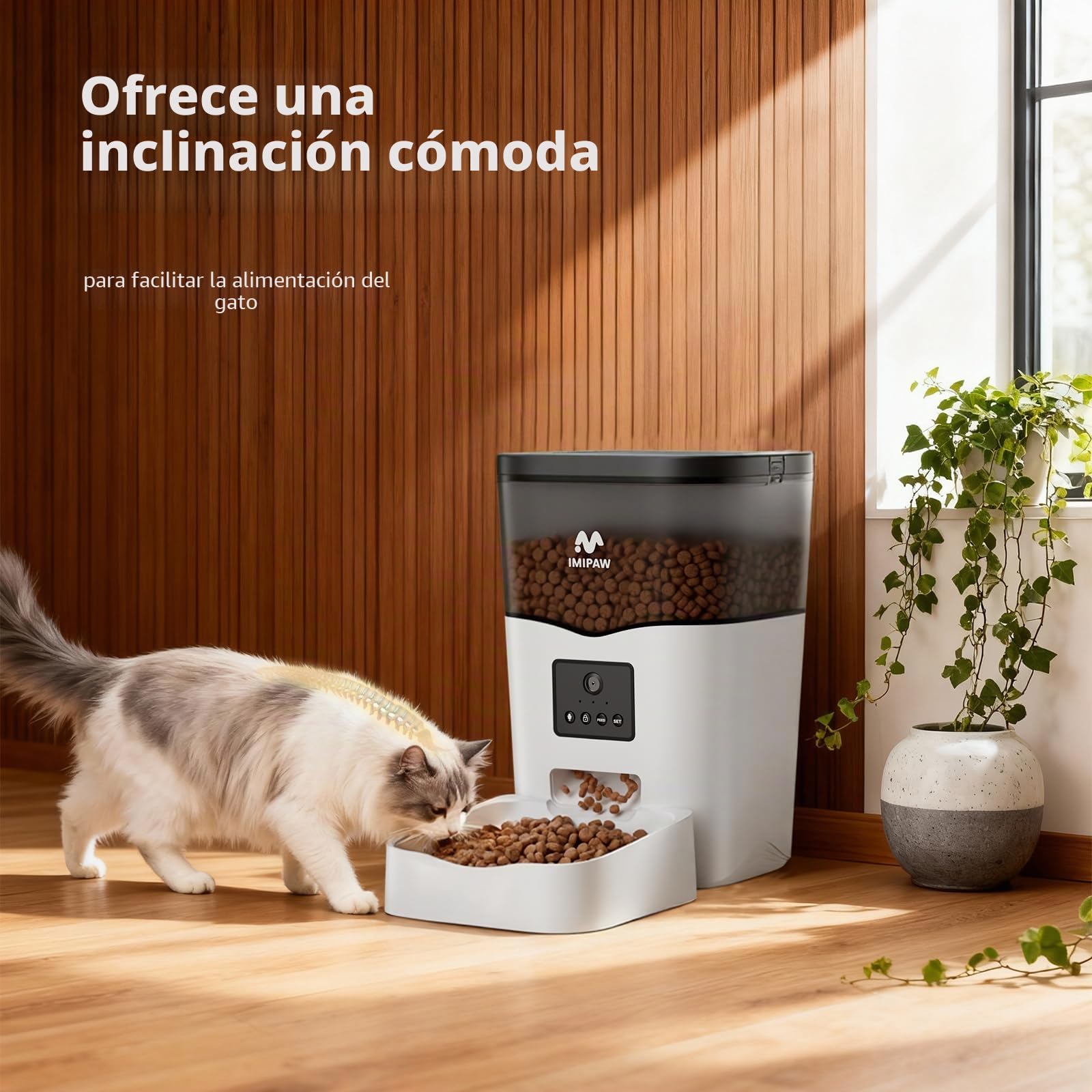 IMIPAW Comedero Gato Automatico con Cámara, 1080P HD, 5G | 2.4G WiFi, App Control Dispensador Automático Inteligente para Gatos y Perros, Audio Bidireccional (Blanco)
