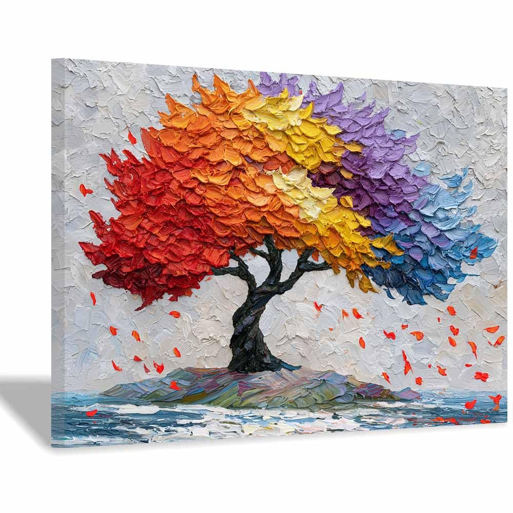 HOQIU Tree Of Life Wall Art Glowing Whites Tree canvas prints, nature wall art, for Bathroom Home Office Decor(Multicolor)-70x100cm Framed