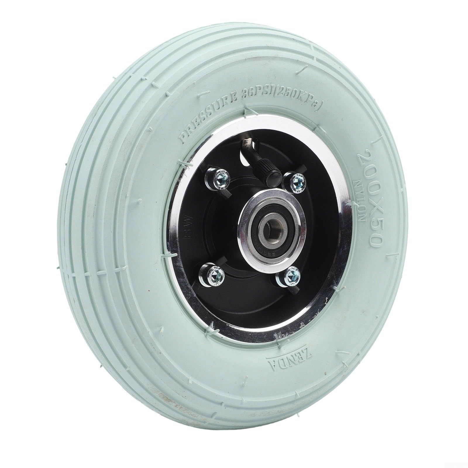 Roue avant complète de 8 pouces pour fauteuil roulant électrique, 200 x 50, pneus pneumatiques avec chambre à air et jante, roue pivotante grise avec roulement, pour axe de 8 mm/10 mm (noir 10 mm)