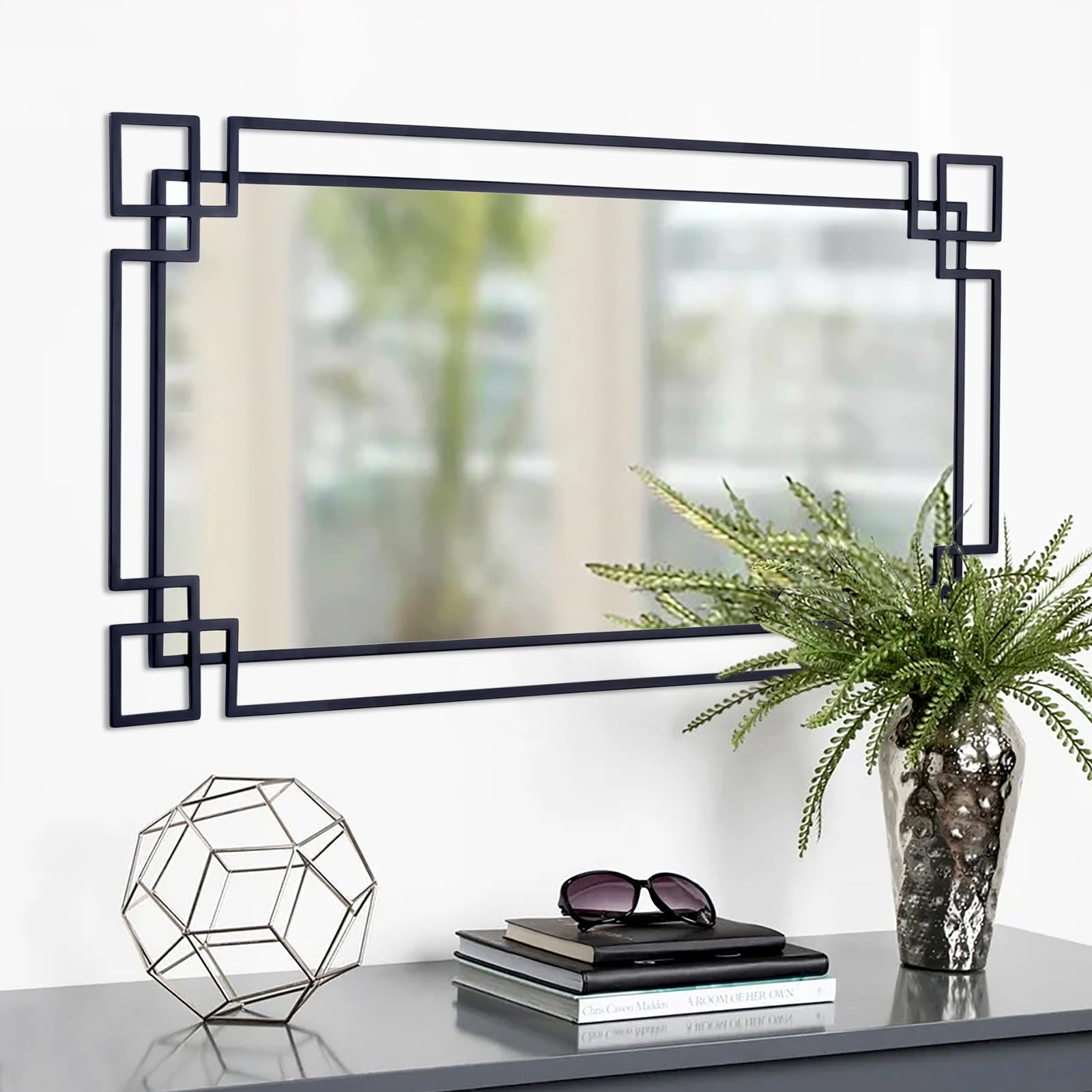 Large Black Wall Mirror, 47''X24'' Elegant Living Room Mirror for Decor ...