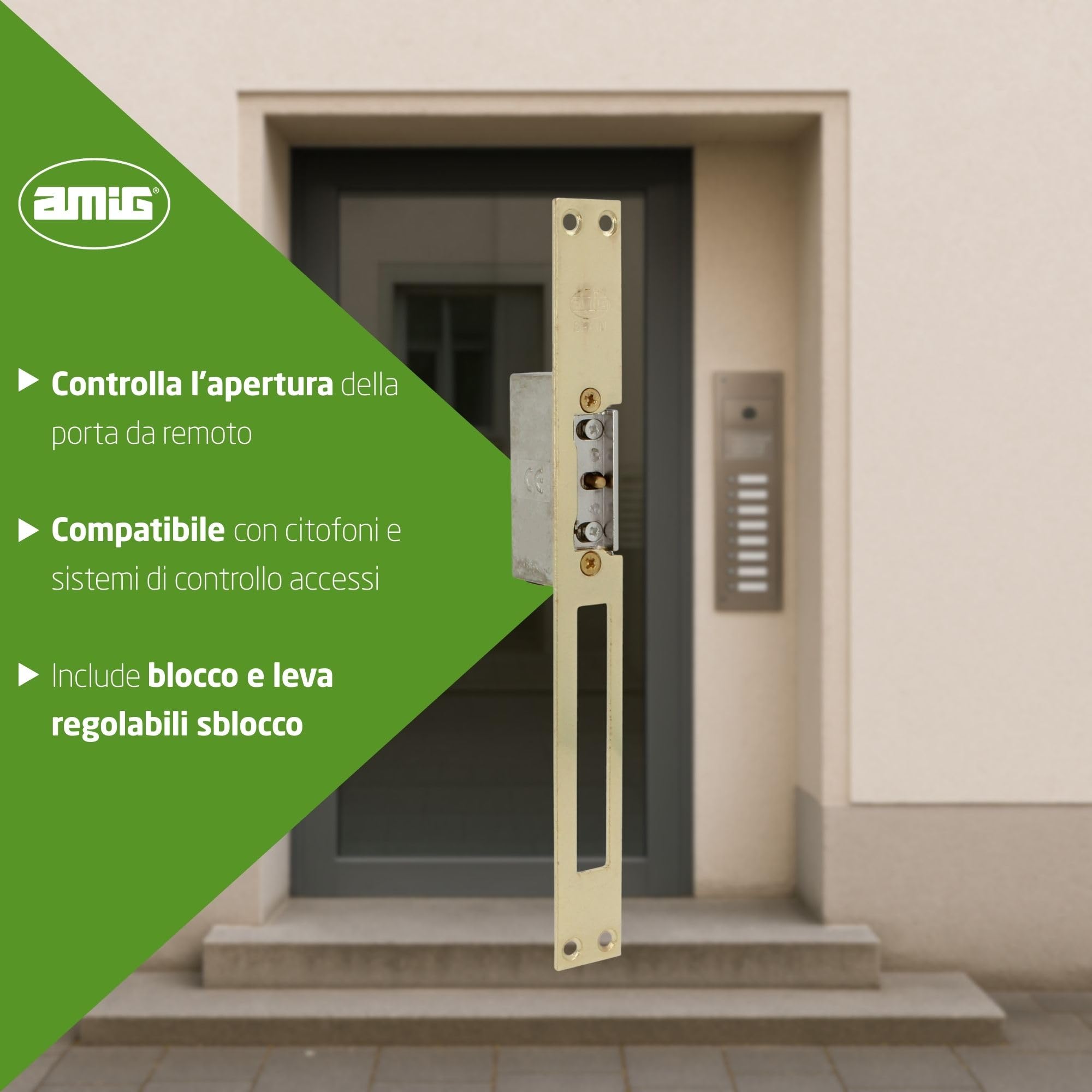Amig - Incontro elettrico da incasso per controllo accessi - Compatibile con scrocco europeo 13 mm - Frontale 250 x 25 mm - Acciaio ottonato verniciato - Dorato - 8-12 V AC/DC - Mod. 20 con inibitore