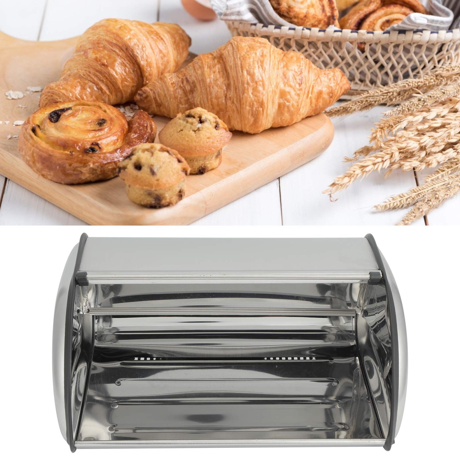 Wakects Portapane in Acciaio Inossidabile, Coperchio Superiore Arrotolabile di Grande capacità, Base Antiscivolo per Riporre in e Organizzare Pane e Dolci