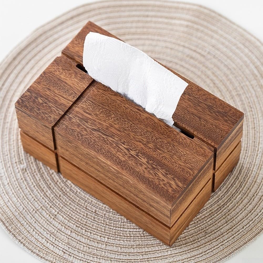 Porta fazzoletti in Legno di Noce con Decorazione a Croce, Coperchio a Scomparsa, Finitura con Olio vegetale per casa, Bagno e Auto.